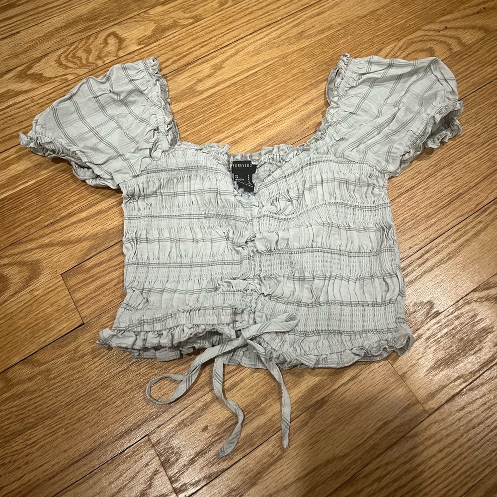 Forever 21 ruched sage striped crop top